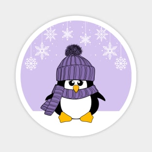 Krimbles Festive Christmas Purple and Lilac Snowflake Penguin Magnet